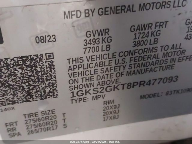 1GKS2GKT8PR477093 GMC Yukon Xl Slt