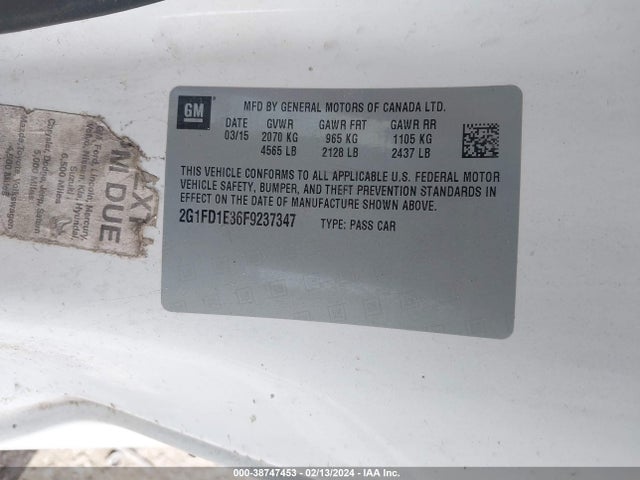 Chevrolet Camaro 1lt 2015 2G1FD1E36F9237347 Image 9