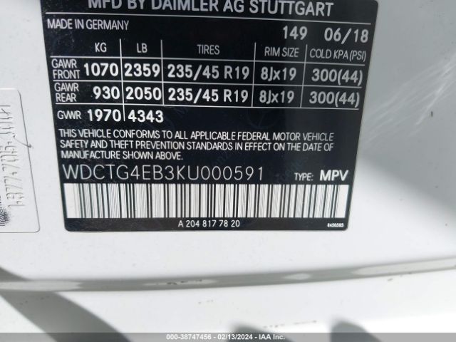 2019 MERCEDES-BENZ GLA 250 WDCTG4EB3KU000591 Photo 8