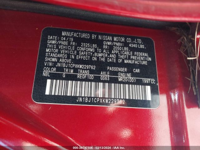 JN1BJ1CPXKW229762 Nissan Rogue Sport Sv