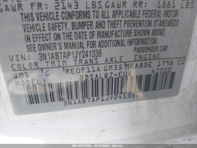 Nissan SENTRA S 2018 3N1AB7AP1JY241336 Image 9