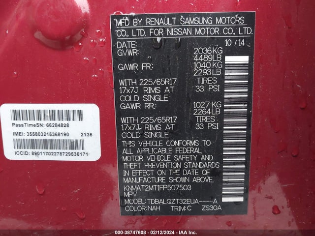 Nissan ROGUE SV 2015 KNMAT2MT1FP507503 Image 9