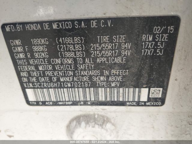 3CZRU6H71GM702197 Honda Hr-v Ex-l