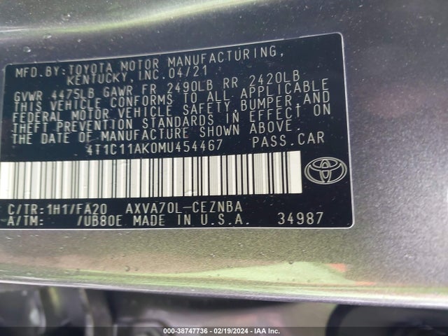 Toyota CAMRY LE 2021 4T1C11AK0MU454467 Image 9