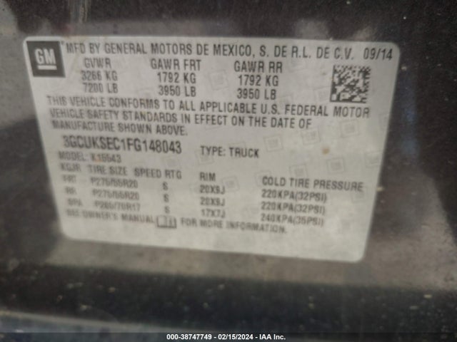 Chevrolet Silverado 1500 2lz 2015 3GCUKSEC1FG148043 Image 9