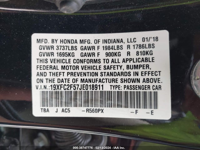 Honda Civic Lx 2018 19XFC2F57JE018911 Image 9