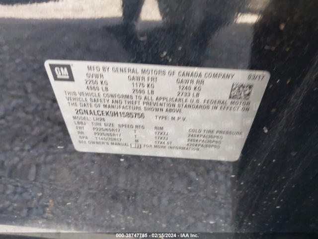 Chevrolet EQUINOX LT 2017 2GNALCEK9H1585756 Image 9