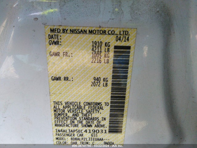 Nissan ALTIMA 2.5 2014 1N4AL3AP5EC419031 Image 9