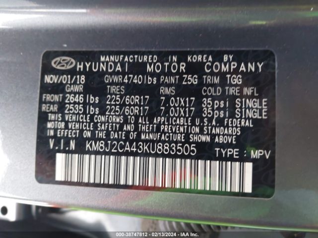 2019 HYUNDAI TUCSON KM8J2CA43KU883505 Photo 8