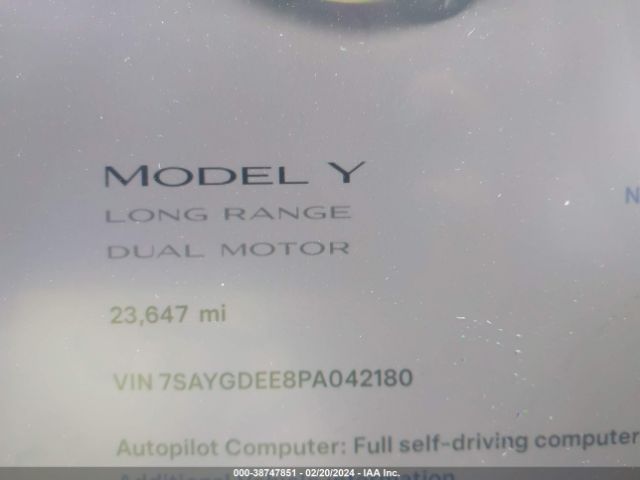 7SAYGDEE8PA042180 Tesla Model Y Awd/long Range Dual Motor All-wheel Drive