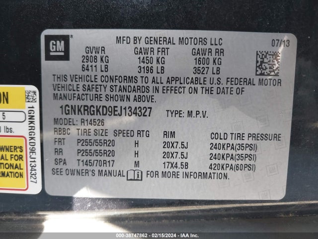 Chevrolet Traverse 1lt 2014 1GNKRGKD9EJ134327 Image 9