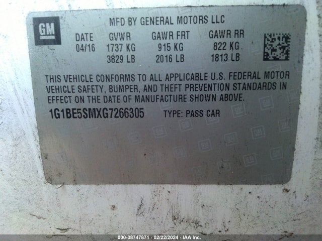 Chevrolet Cruze Lt Auto 2016 1G1BE5SMXG7266305 Image 9