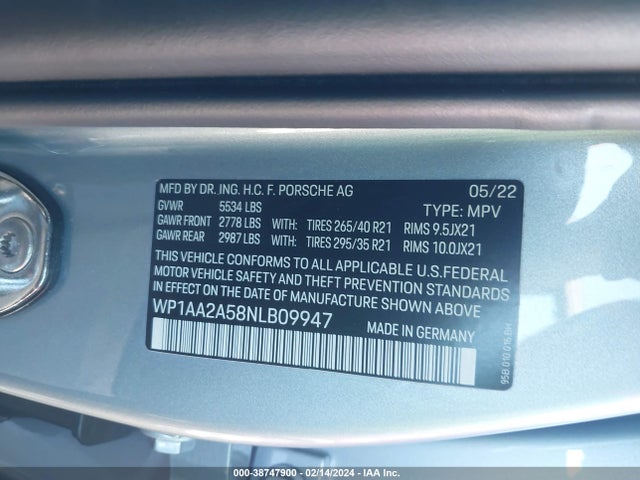 2022 PORSCHE MACAN WP1AA2A58NLB09947 Photo 8