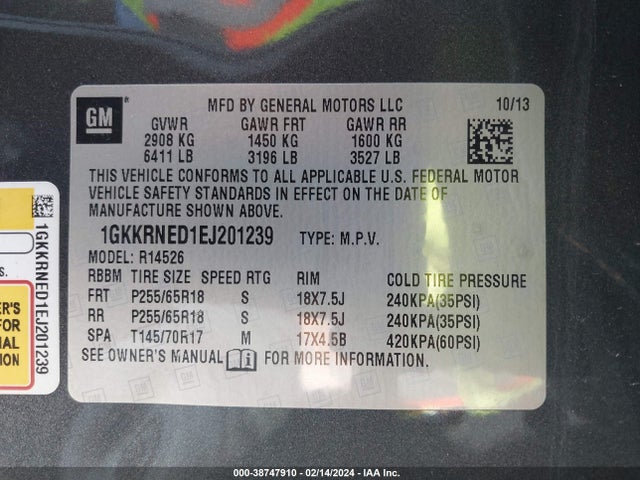GMC Acadia Sle-1 2014 1GKKRNED1EJ201239 Image 9