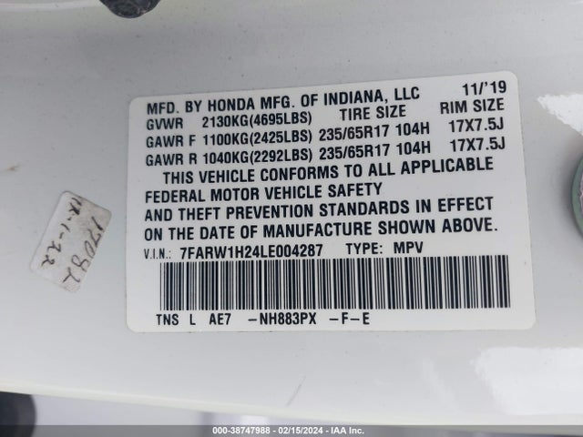 Honda Cr-v 2wd Lx 2020 7FARW1H24LE004287 Image 9