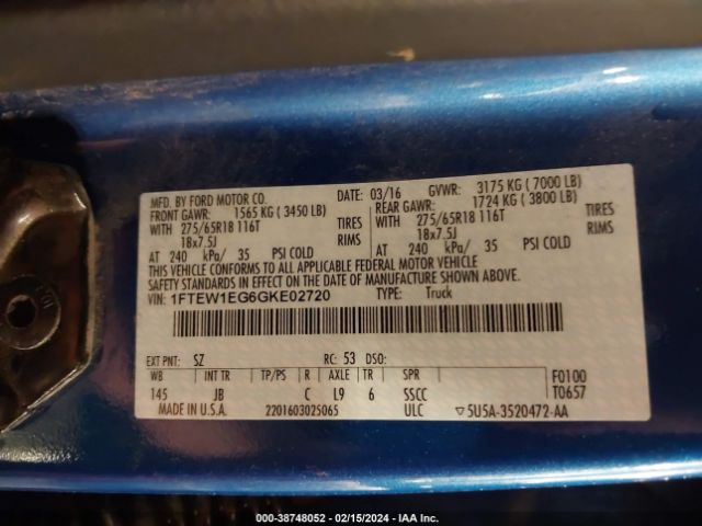 1FTEW1EG6GKE02720 Ford F-150 Xlt