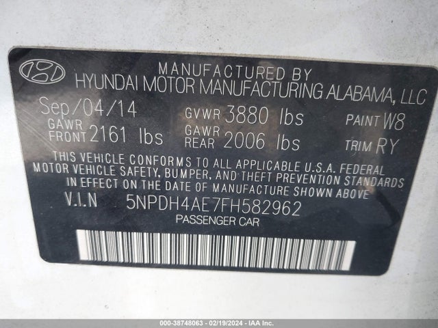 Hyundai ELANTRA SE 2015 5NPDH4AE7FH582962 Image 9