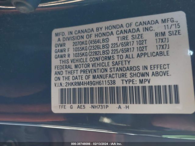 2HKRM4H49GH611538 Honda CR-V SE