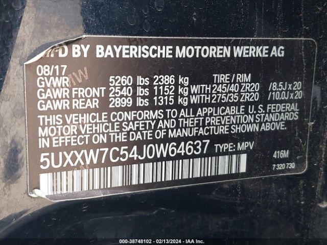 5UXXW7C54J0W64637 BMW X4 M40i