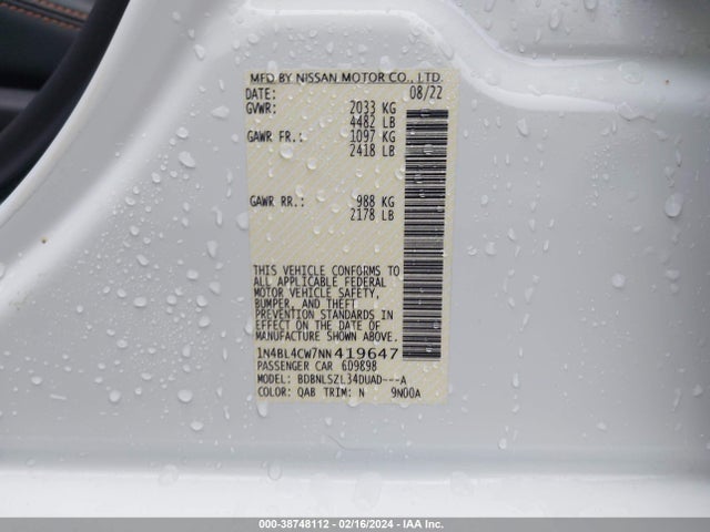 Nissan Altima Sr Intelligent Awd 2022 1N4BL4CW7NN419647 Image 9