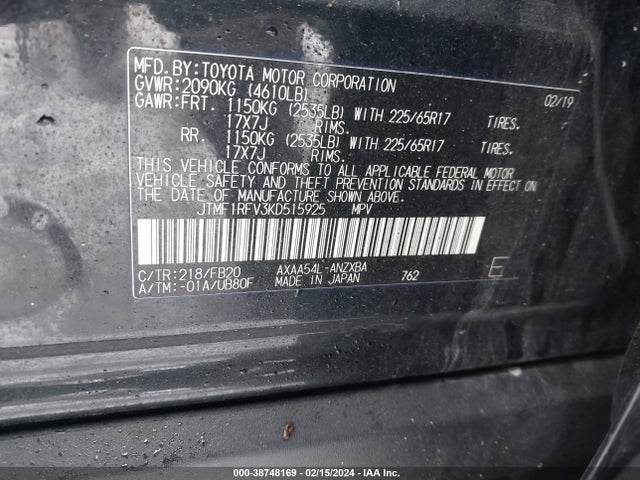 Toyota RAV4 LE 2019 JTMF1RFV3KD515925 Image 9