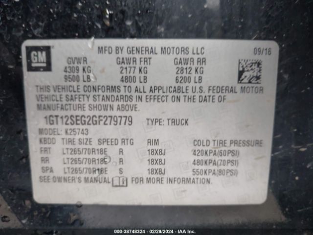 1GT12SEG2GF279779 GMC Sierra 2500hd Sle
