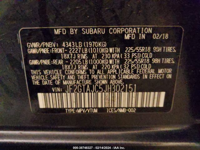 JF2GTAJC5JH302151 Subaru Crosstrek 2.0i Limited