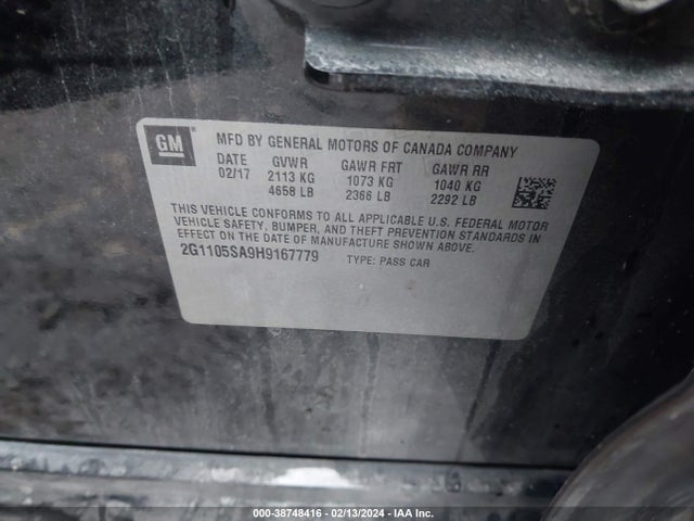 Chevrolet IMPALA 1LT 2017 2G1105SA9H9167779 Image 9