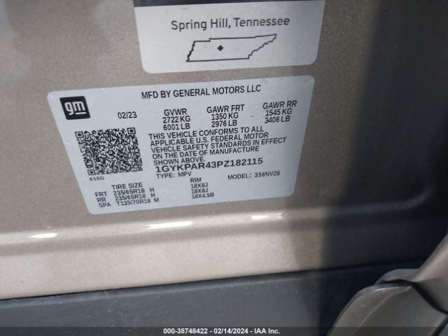 1GYKPAR43PZ182115 Cadillac Xt6 Fwd Luxury