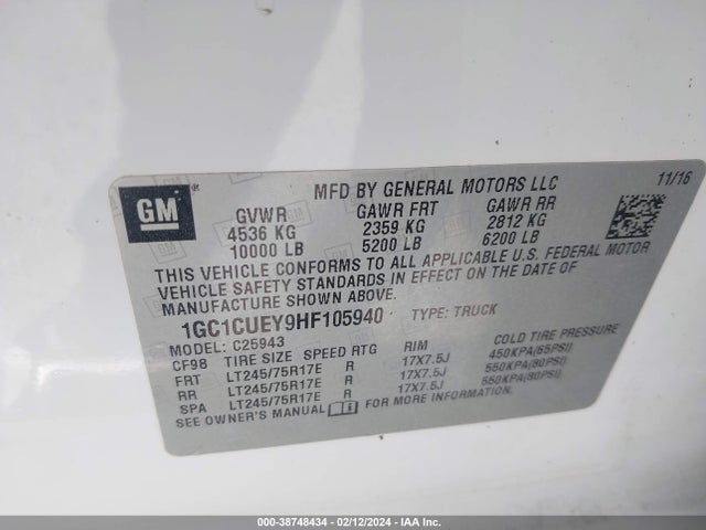 Chevrolet Silverado 2500hd Wt 2017 1GC1CUEY9HF105940 Image 9