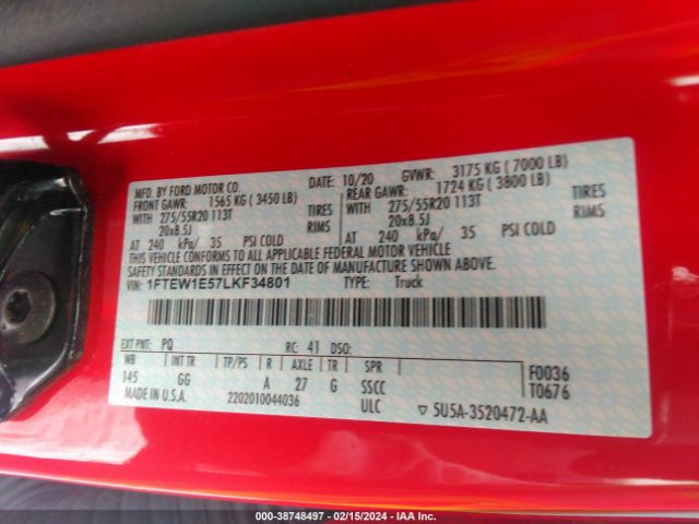 1FTEW1E57LKF34801 Ford F-150 Xl