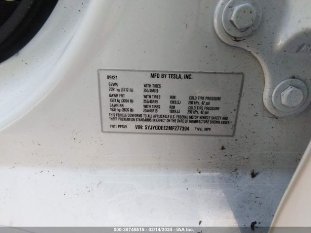 5YJYGDEE2MF277394 Tesla Model Y Long Range Dual Motor All-wheel Drive