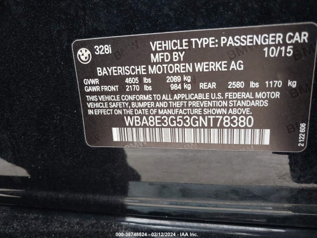 BMW 328i Xdrive 2016 WBA8E3G53GNT78380 Image 9