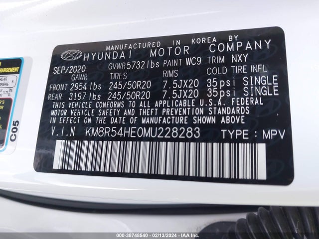 2021 HYUNDAI PALISADE LIMITED VIN: KM8R54HE0MU228283