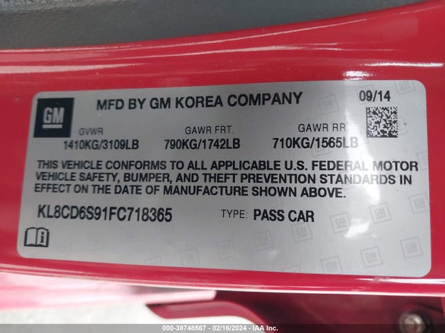 Chevrolet Spark 1lt Cvt 2015 KL8CD6S91FC718365 Image 9