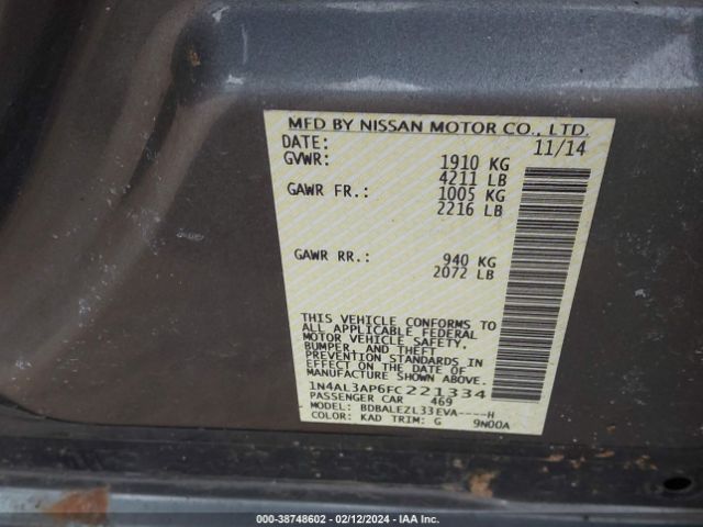 1N4AL3AP6FC221334 Nissan Altima 2.5/s/sv/sl