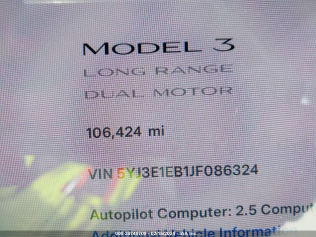5YJ3E1EB1JF086324 Tesla Model 3 Long Range/performance
