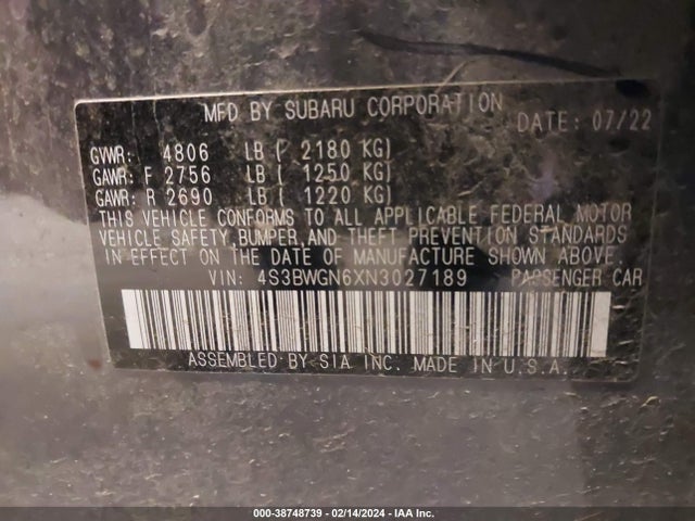 Subaru Legacy Limited Xt 2022 4S3BWGN6XN3027189 Image 9