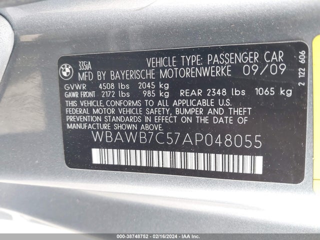 2010 BMW 335I VIN: WBAWB7C57AP048055