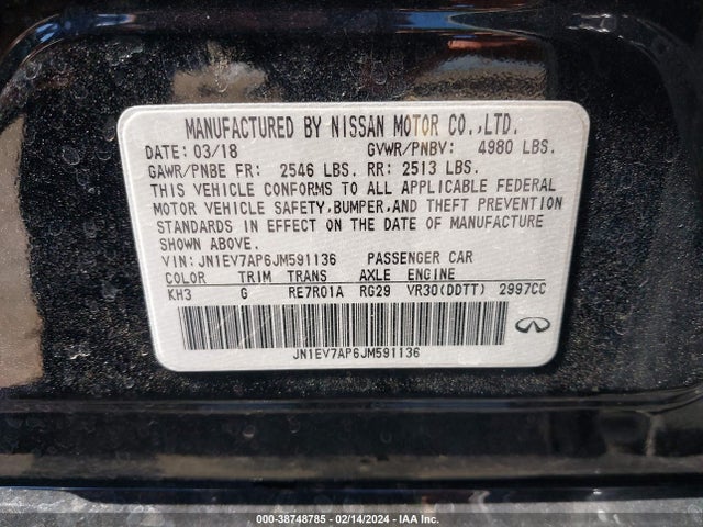 JN1EV7AP6JM591136 Infiniti Q50 3.0t Luxe