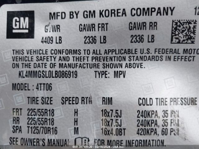 KL4MMGSL0LB086919 Buick Encore Gx Awd Essence