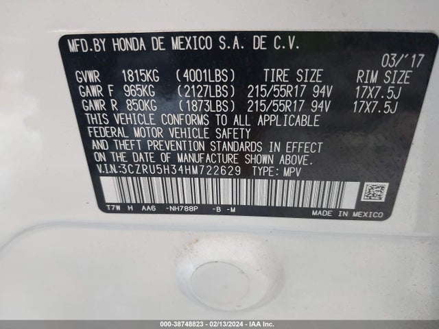 Honda HR-V LX 2017 3CZRU5H34HM722629 Image 9