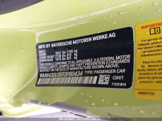 2023 MINI CONVERTIBLE WMW43DL05P3P80434 Photo 8