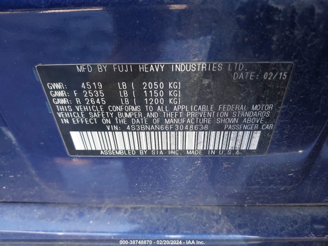 Subaru Legacy 2.5i Limited 2015 4S3BNAN66F3048638 Image 9