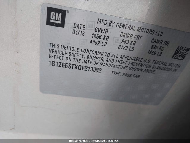 Chevrolet MALIBU 1LT 2016 1G1ZE5STXGF213082 Image 9