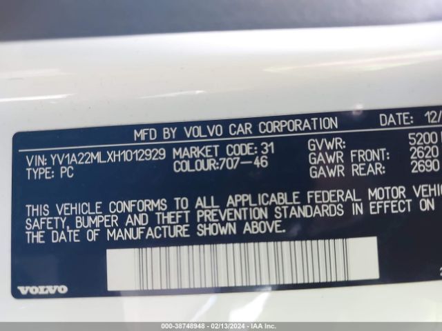 YV1A22MLXH1012929 Volvo S90 T6 Inscription