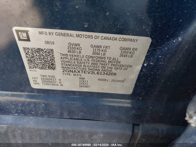 Chevrolet Equinox Awd 2fl 2020 2GNAXTEV2L6134209 Image 9