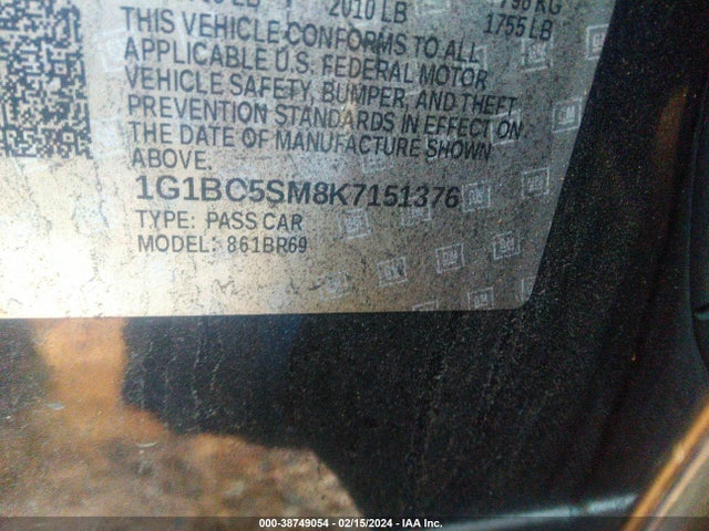 Chevrolet CRUZE LS 2019 1G1BC5SM8K7151376 Image 9