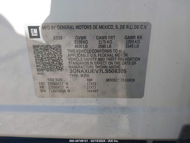 2020 CHEVROLET EQUINOX 3GNAXUEV7LS508305 Photo 8