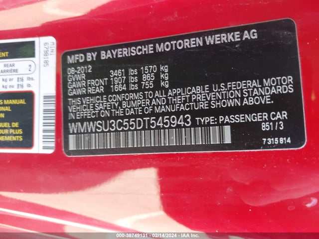 2013 MINI HARDTOP WMWSU3C55DT545943 Photo 8